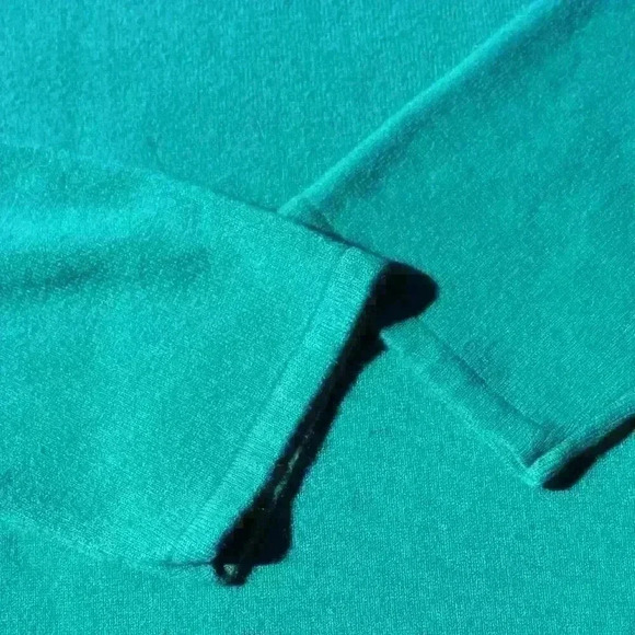 NORTON MCNAUGHTON Knit Teal Sweater Crochet Detail Mock Cowl Neck Women XL - Picture 6 of 9